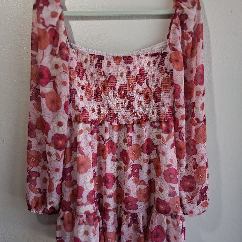 Wilfred Aritzia Artesia Smocked Pink Poppy Floral Boho Cottagecore Mini Dress M - Picture 9 of 16